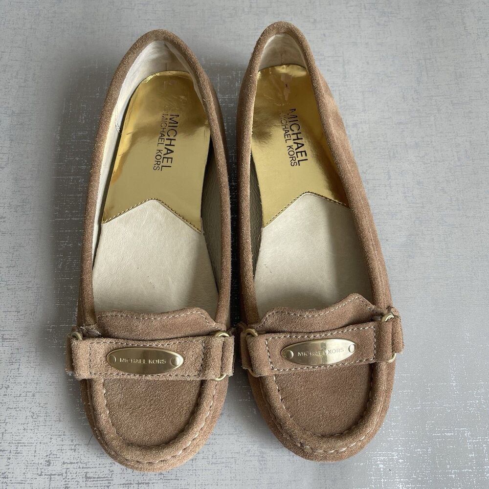 Michael Kors Suede Driving Moc Leather Shoes Flats Loafers Women's 6 M Tan‎